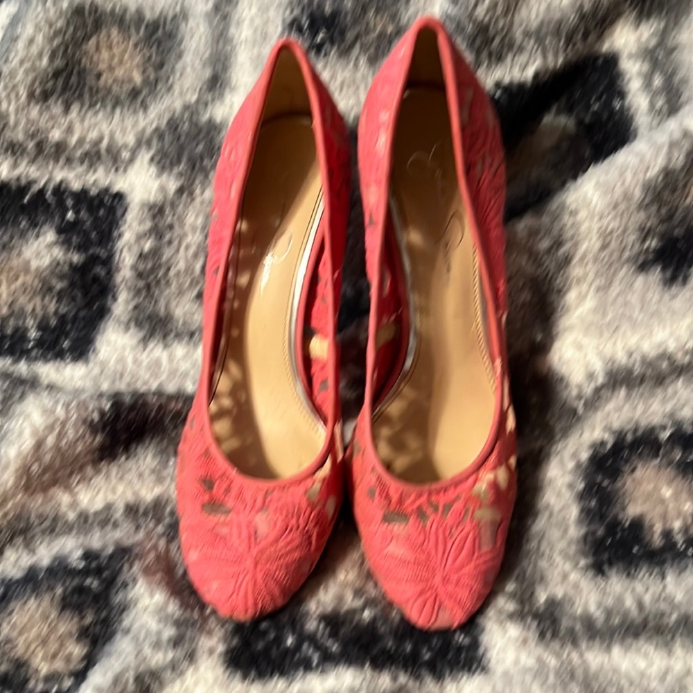 Coral lace heels
